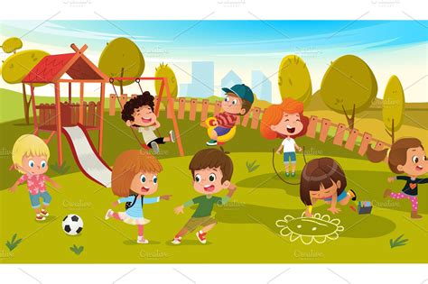 Kids Play in a Park Playground | Education Illustrations ~ Creative Market