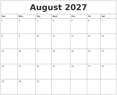 August 2027 Calendar