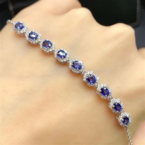 Natural Blue Sapphire Bracelet Sterling Silver With 18K White | Etsy