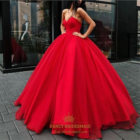 Red Sweetheart Sleeveless Floor Length Ball Gown Organza Prom Dresses ...