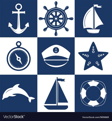 Marine symbol nautical design elements Royalty Free Vector