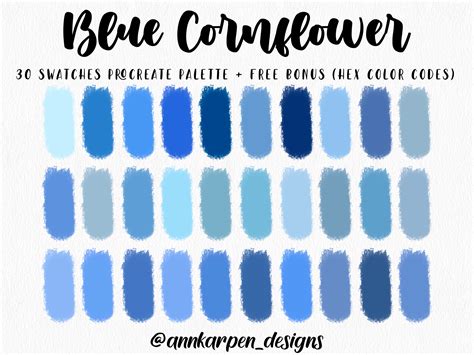 Blue Cornflower Procreate Palette, 30 HEX Color Codes, Instant Digital ...