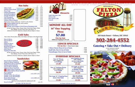 Menu at Felton Pizza pizzeria, Felton