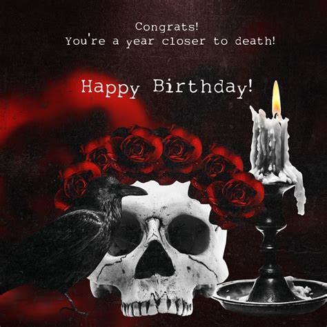 Happy Birthday Spooky Skull A Crow And A Candle | Boomf