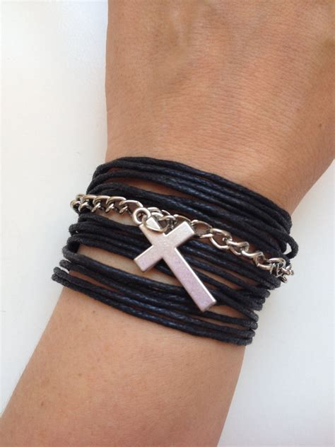 Cross Chain Bracelet 14- Faith Friendship Love Rock Metal Chain Cuff Bracelet Cross Gift ...