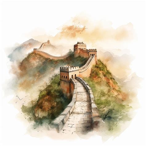 Premium Photo | Watercolor painting of the great wall of china