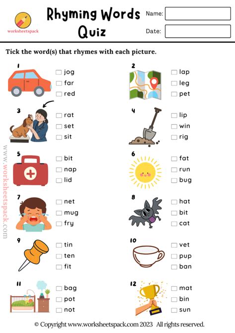 16 Free Rhyming Words Worksheets PDF for Kids - worksheetspack