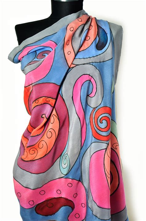 Abstract Hand Painted Silk 100% Scarf/painting Luxury Shawl/scuare Scarf Painting on Hand ...