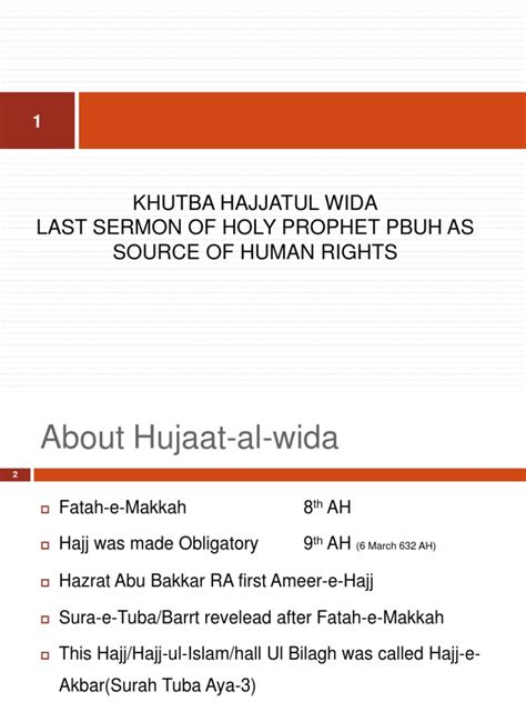 Khutba Hajjatul Wida Last Sermon of Holy Prophet Pbuh As Source of ...