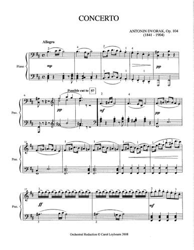 Simplified Piano Score for Dvorak - Cello Concerto in B minor