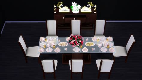 Sims 4 CC Download : Modern Dining Set with Functional Dinnerware | Sanjana Sims Studio