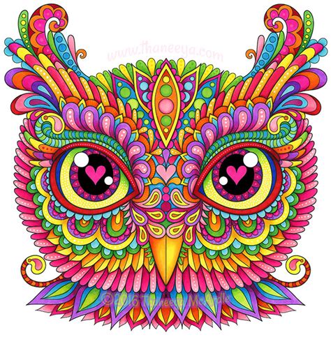 Colorful Owl Art by Thaneeya McArdle - Cute Whimsical Detailed Owls ...