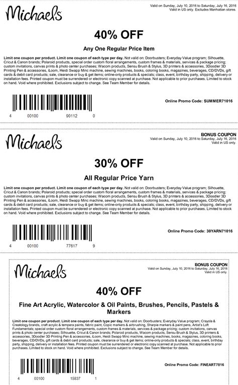 Michaels coupons - 40% off a single item at Michaels, or