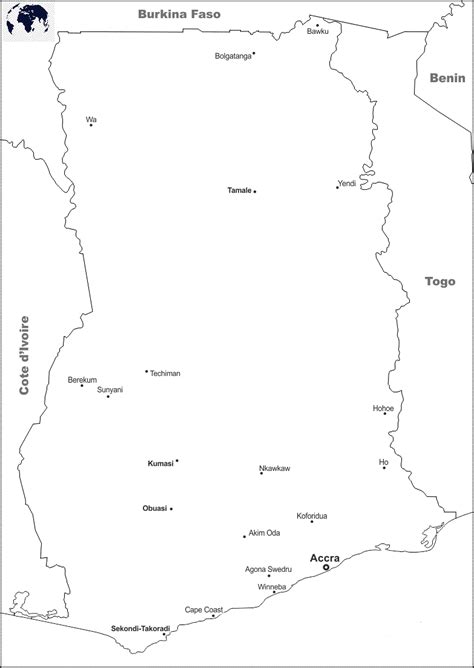 Printable Blank Ghana Map with Outline, Transparent Map | How to ...