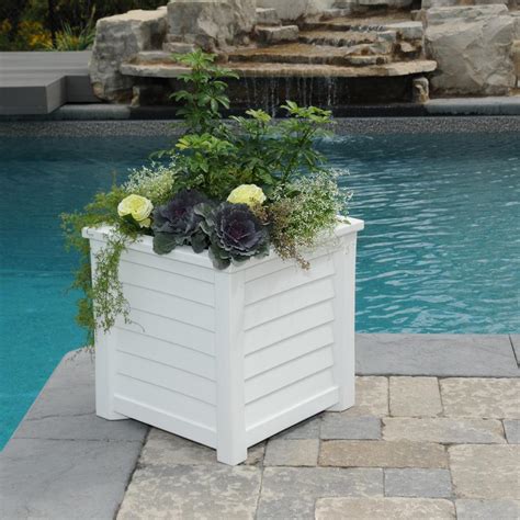 Mayne Lakeland 20 in. Square White Plastic Planter-5867-W - The Home Depot