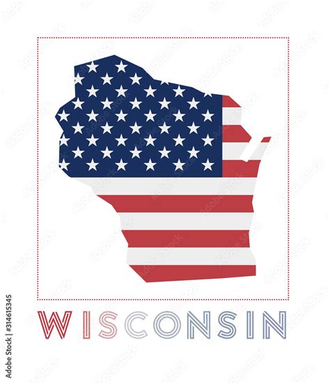 Wisconsin Logo. Map of Wisconsin with us state name and flag. Modern ...