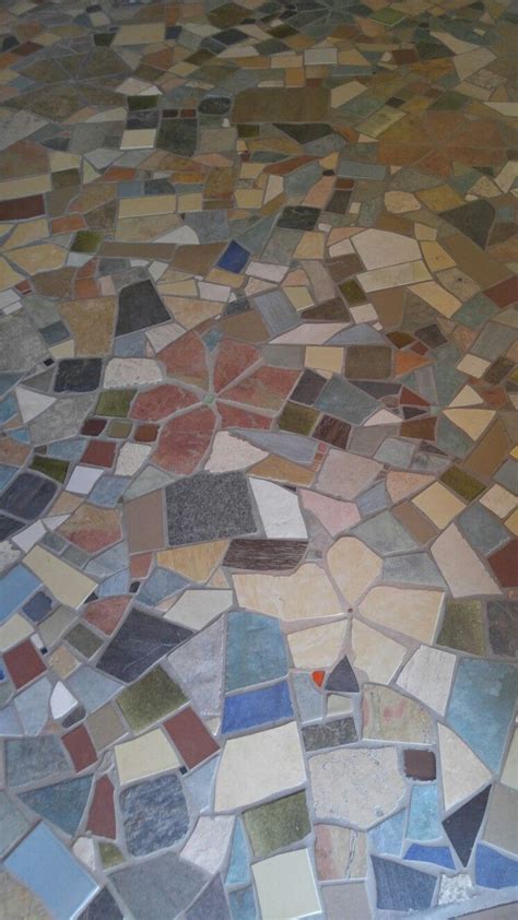 Tile floor made from broken tile | Mosaic flooring, Mosaic tiles, Floor ...