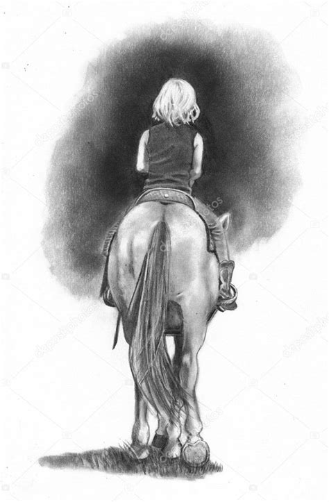 Pencil Drawing of Girl Riding Horse — Stock Photo © joyart #5620086