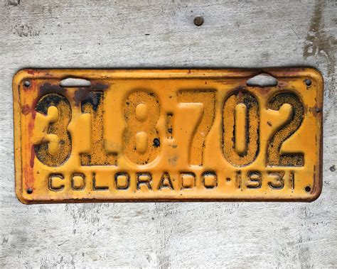 Unrestored 1931 Rustic Yellow Metal License Plate from Colorado ...