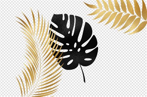 Black and Gold Tropical Leaves Clipart By Digital Curio | TheHungryJPEG