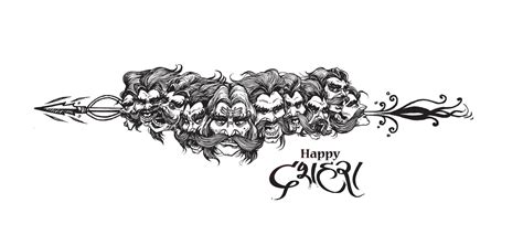 Dussehra Celebration - Ravana ten Heads, Hand Drawn Sketch Vector ...