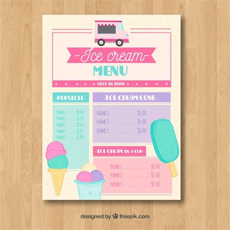 Free Vector | Ice cream truck menu with lovely style