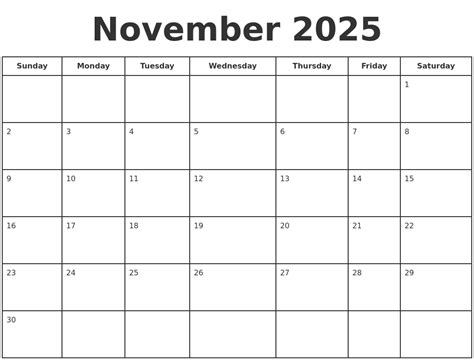 November 2025 Print A Calendar