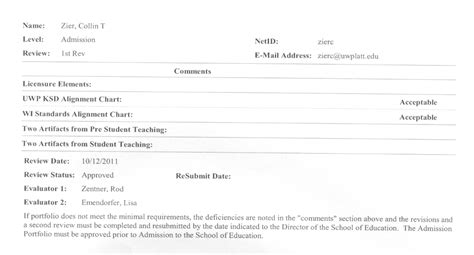 Admission Portfolio Assessment Rubric - Collin Zier's Education Portfolio (B-11)