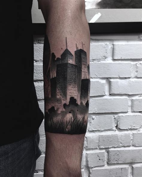 Blackwork city tattoo - Tattoogrid.net