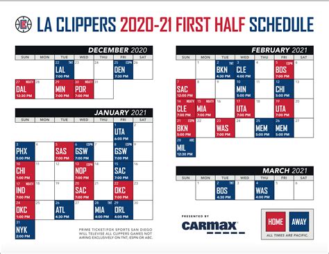 Clippers 2021 Schedule Details • 213hoops.com