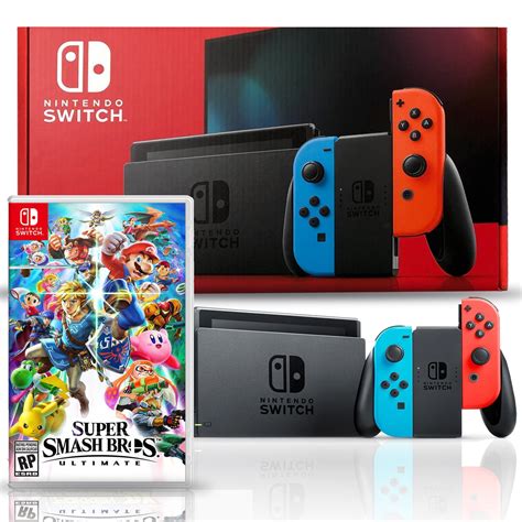 Nintendo Switch with Neon Blue and Red Joy-Con Bundle with Super Smash Bros. Ultimate - Walmart ...