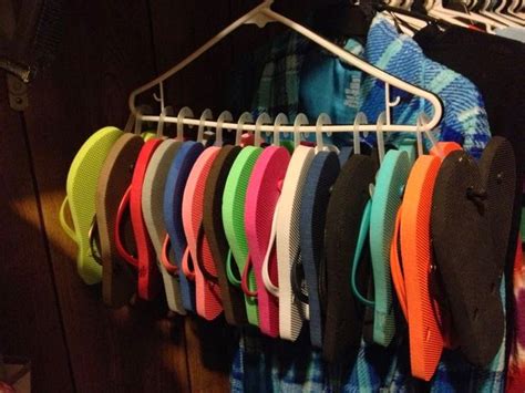 Organizing Made Fun: 11 Ways to Organize Flip Flops | Clothes hanger storage, Diy clothes hanger ...