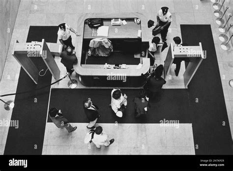 Aerial view of security check of all staff members in Hart Senate Office Building. (C. street ...