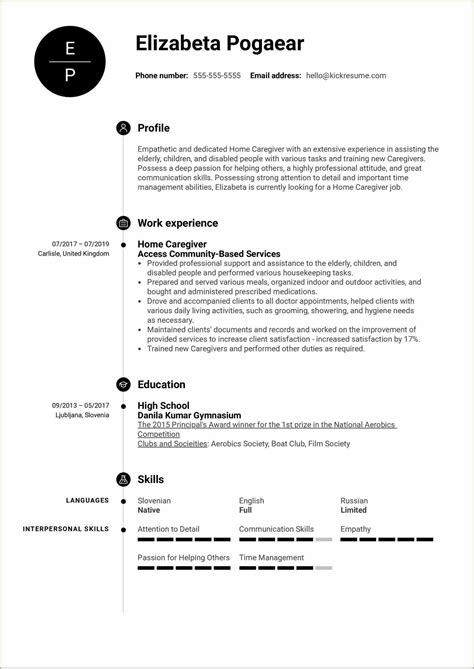 Resume Examples For A Care Giver - Resume Gallery