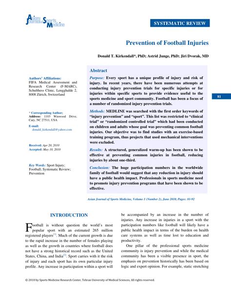 (PDF) Prevention of Football Injuries