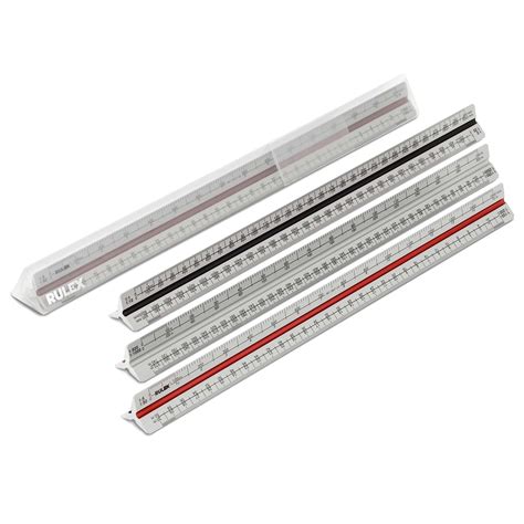 300mm Rulex metal triangular scale ruler, silver, coloured grooves ...