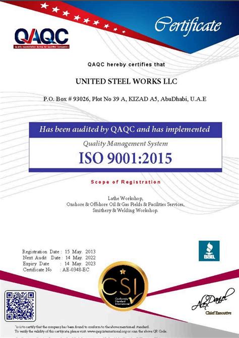 ISO Certificates | United Steel Works