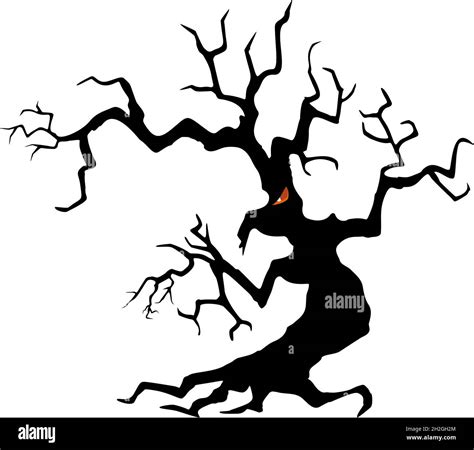 Black silhouette of a gnarled dry tree on a white background Stock ...