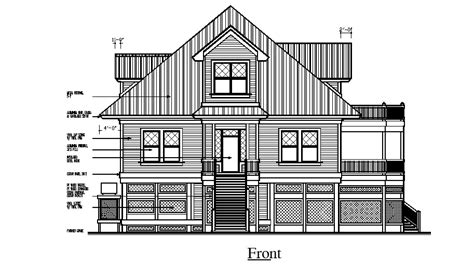 Simple house front elevation drawing dwg free file - Cadbull