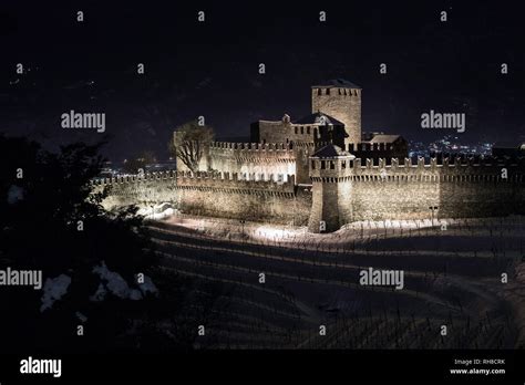 Medieval Castle in the night, Switzerland Stock Photo - Alamy