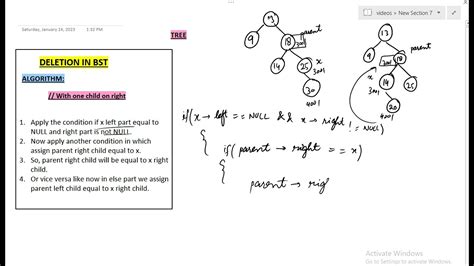 DELETION IN BST with 1 child on right - YouTube