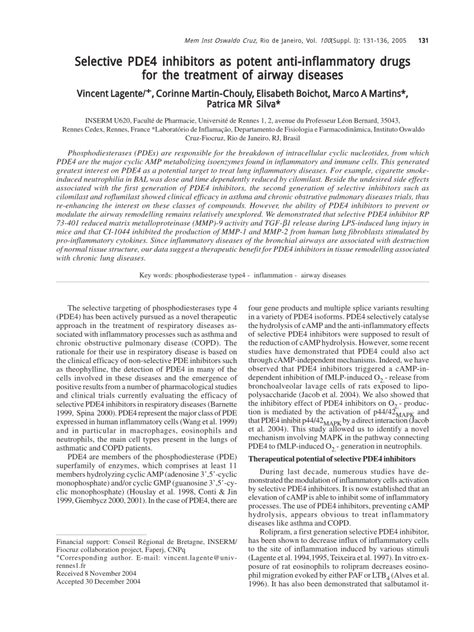 (PDF) Selective PDE4 inhibitors as potent anti-inflammatory drugs for ...