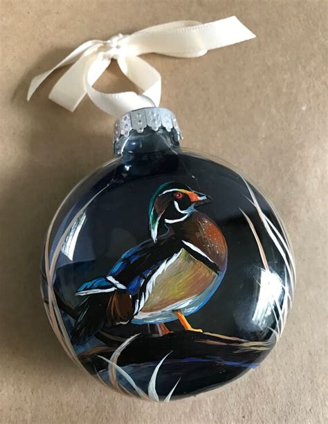 Wood Duck Hand Painted Glass Ornament Lake Northern Woodland | Etsy