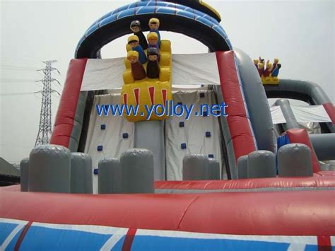 Yolloy roller coaster Wild one inflatable slide with obstacles for sale