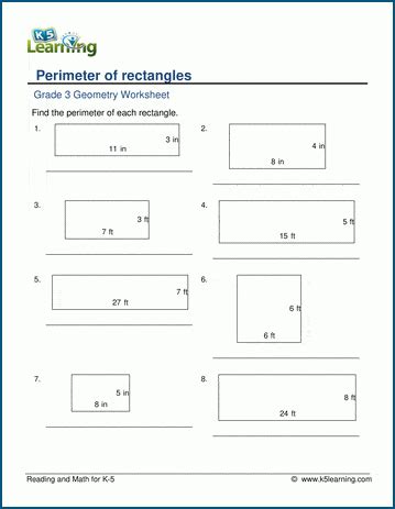 Perimeters of rectangles worksheets | K5 Learning