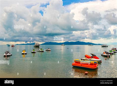 Bo Phut Beach with boats and jet ski on Koh Samui island with view on ...