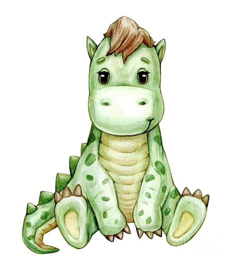 Cute dinosaur cartoon. Painting by Viktoriia Kryzhanovska - Pixels