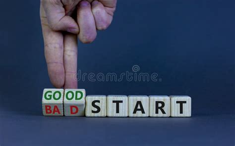 Good or Bad Start Symbol. Businessman Turns Wooden Cubes and Changes Words `bad Start` To `good ...