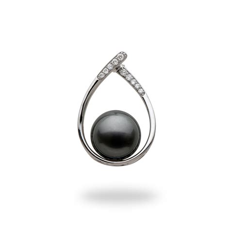 Tahitian Black Pearl Pendant in 14K White Gold with Diamonds – Maui Divers Jewelry