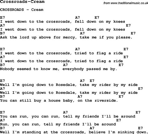 Blues Guitar lesson for Crossroads-Cream, with Chords, Tabs, and Lyrics